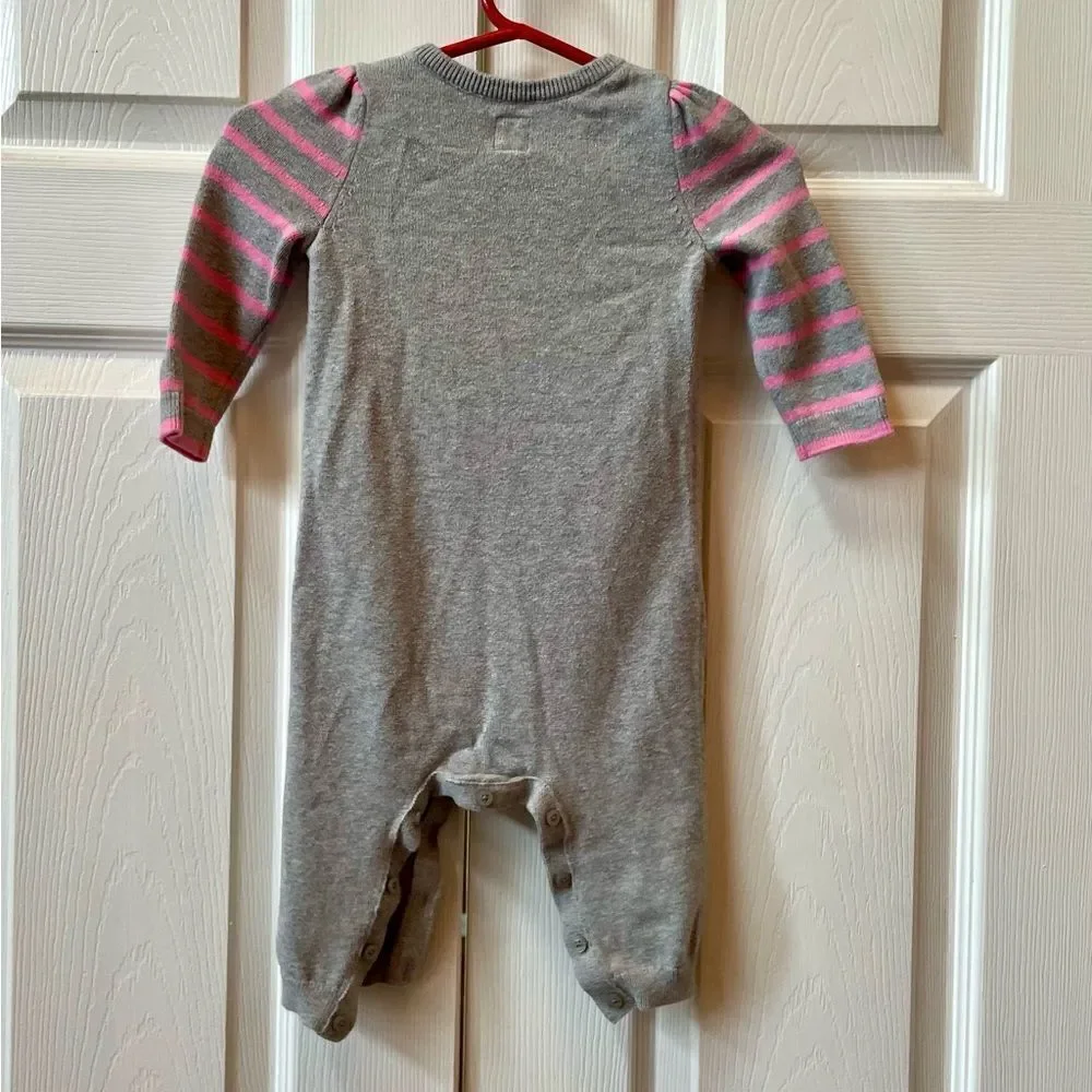 GRAY AND PINK HEART SWEATER ONE PIECE BY BABY GAP 6-12 MONTHS